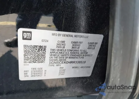 2024 Chevrolet Suburban 2Wd Rst z USA, uszkodzony, nr VIN 1GNSCEKD4RR339518